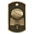 3-D Metal Dog Tag - Basketball - Antique Bronze - 2" x 1-1/8"